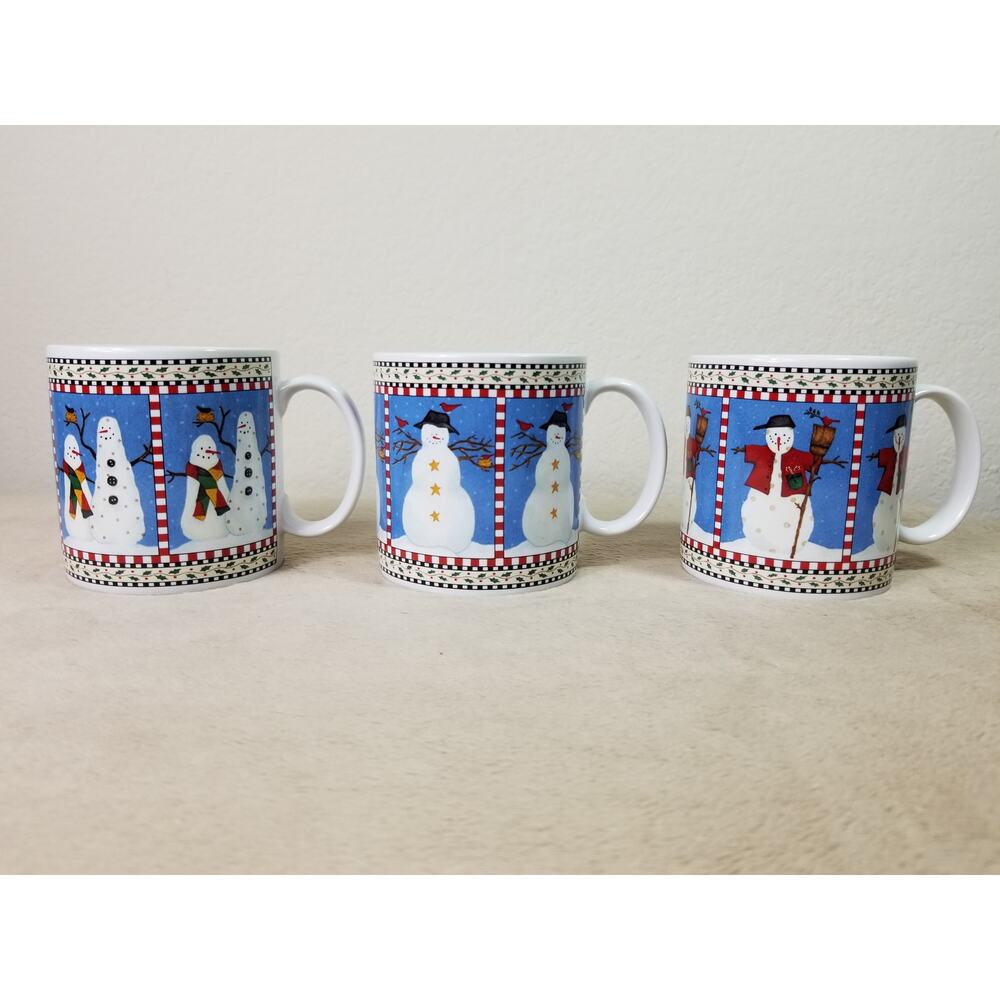 Oneida Sakura Snowman Coffee Mug 2001 Tea Cup 11oz Debbie Mumm 3 1/2" x3